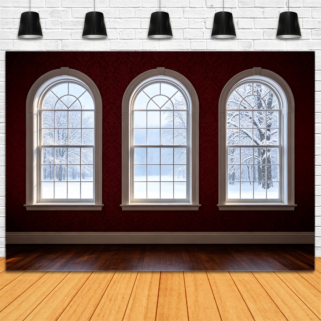 Weihnachtszimmer-Hintergrund Winteransicht Durch Das Bogenfenster Weihnachtliche Indoor-Hintergrundkulisse ZTT69-41