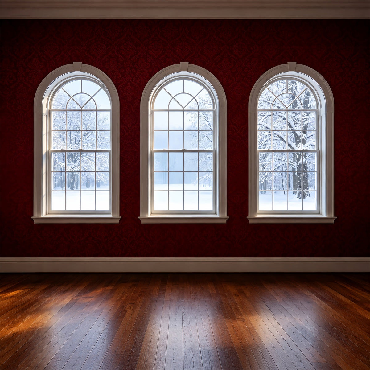Weihnachtszimmer-Hintergrund Winteransicht Durch Das Bogenfenster Weihnachtliche Indoor-Hintergrundkulisse ZTT69-41