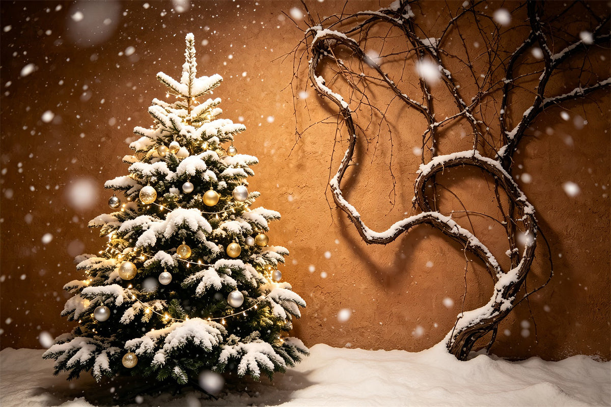 Weihnachtsbaum-Hintergrund Schneebedeckte Baumrankenwand Weihnachtswand-Hintergrund ZTT69-44