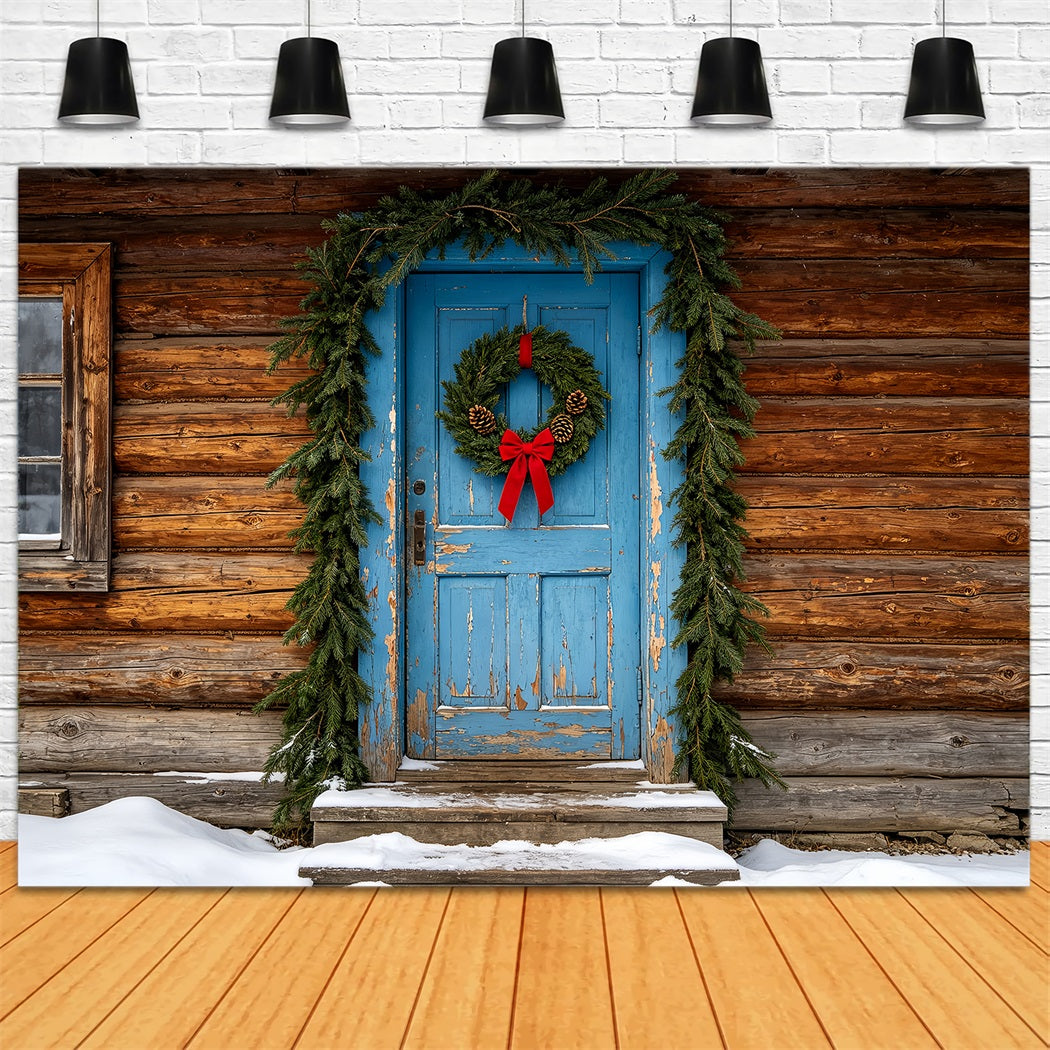 Weihnachtskulisse Aus Holz Rustikale Blaue Türhütte Musselin-Hintergrund Weihnachten ZTT69-46