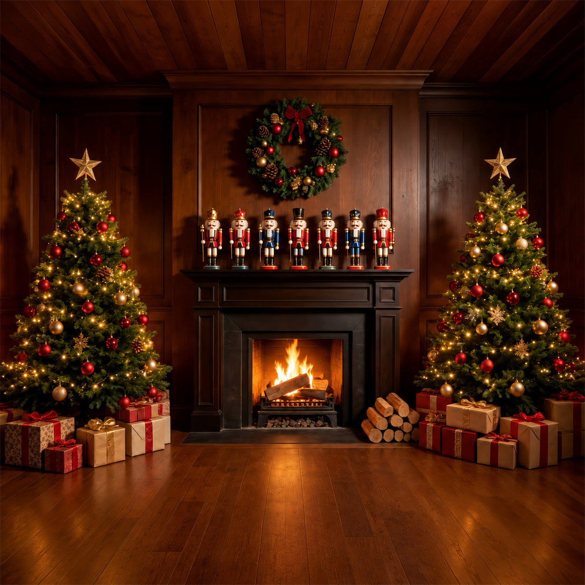 Weihnachts-Nussknacker-Hintergrund Vintage Kamin-Dekoration Weihnachtskulisse ZTT69-49