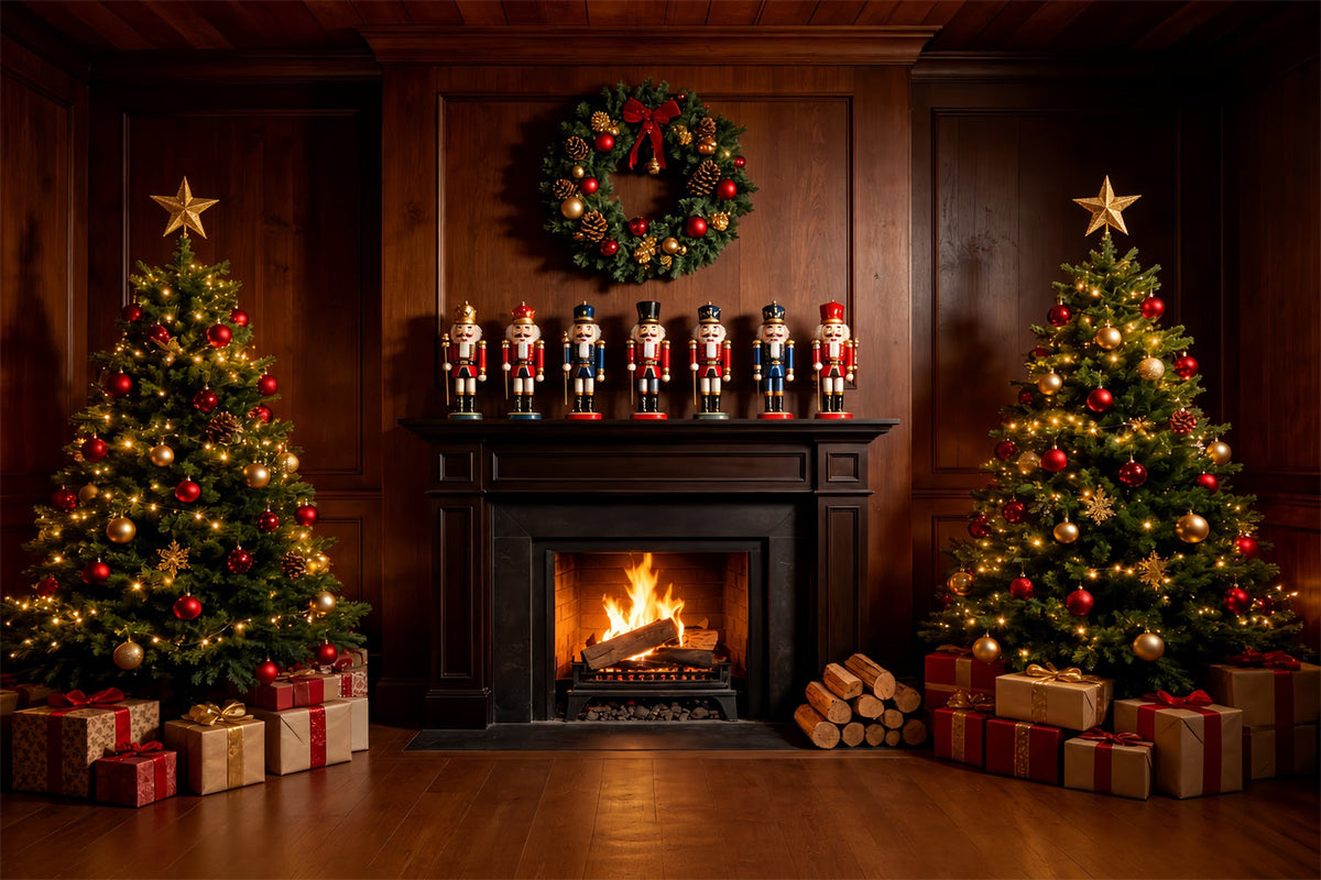 Weihnachts-Nussknacker-Hintergrund Vintage Kamin-Dekoration Weihnachtskulisse ZTT69-49