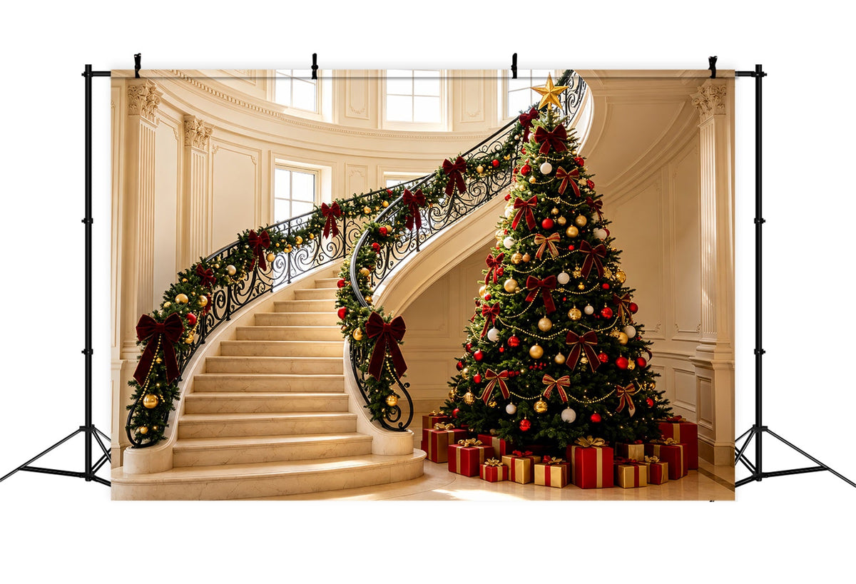 Viktorianische Weihnachtskulissen Elegante Treppengirlanden-Dekoration Weihnachtshintergründe Für Den Innenbereich ZTT69-5