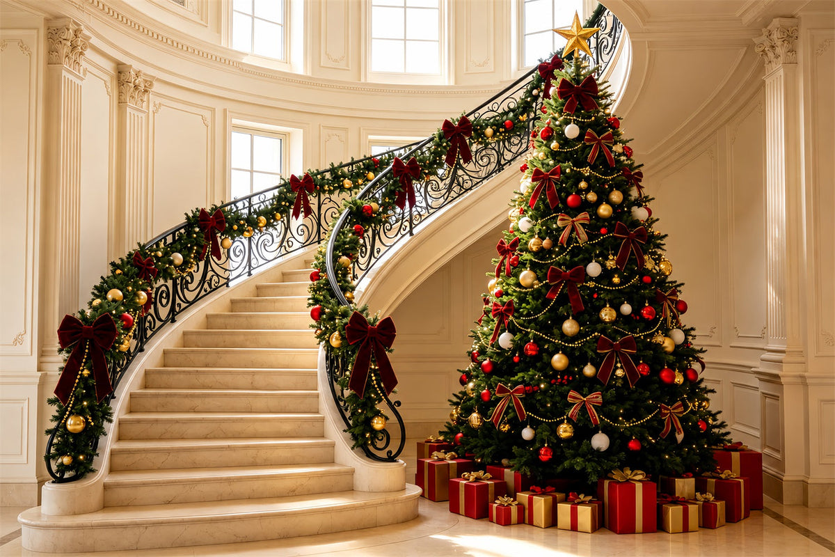 Viktorianische Weihnachtskulissen Elegante Treppengirlanden-Dekoration Weihnachtshintergründe Für Den Innenbereich ZTT69-5