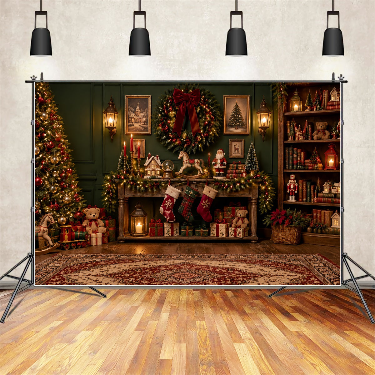 Santa Werkstatt Hintergrund Vintage Spielzeug Kranz Salon ZTT69-53