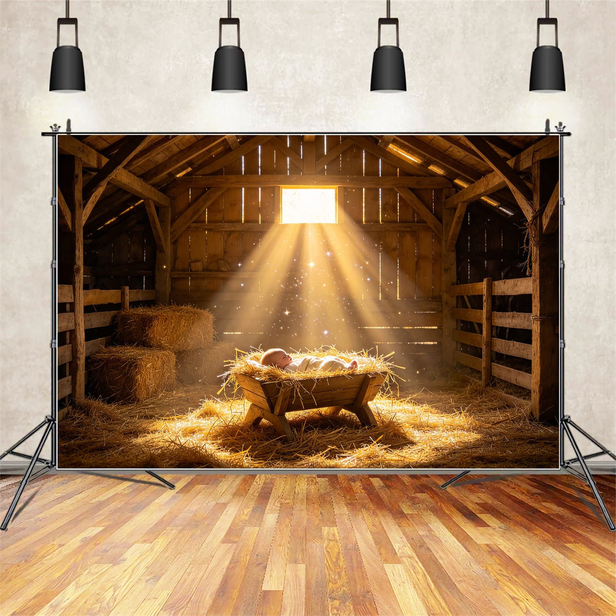 Krippenszene Hintergrund Goldene Krippe Baby Licht ZTT69-58