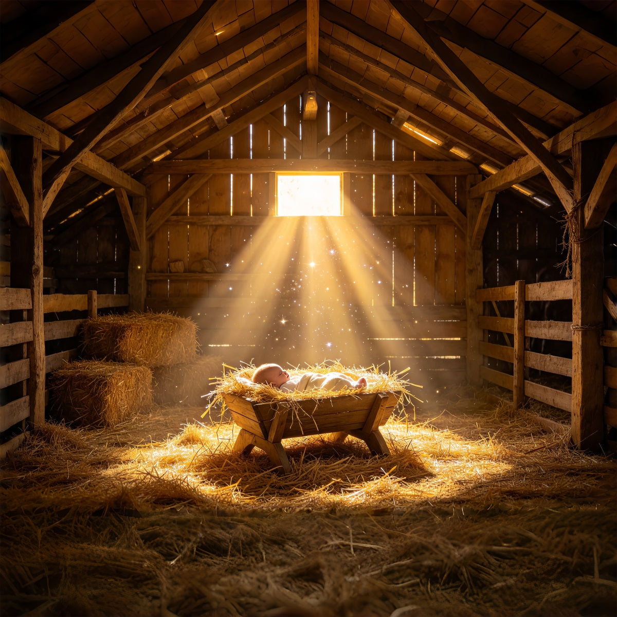 Krippenszene Hintergrund Goldene Krippe Baby Licht ZTT69-58