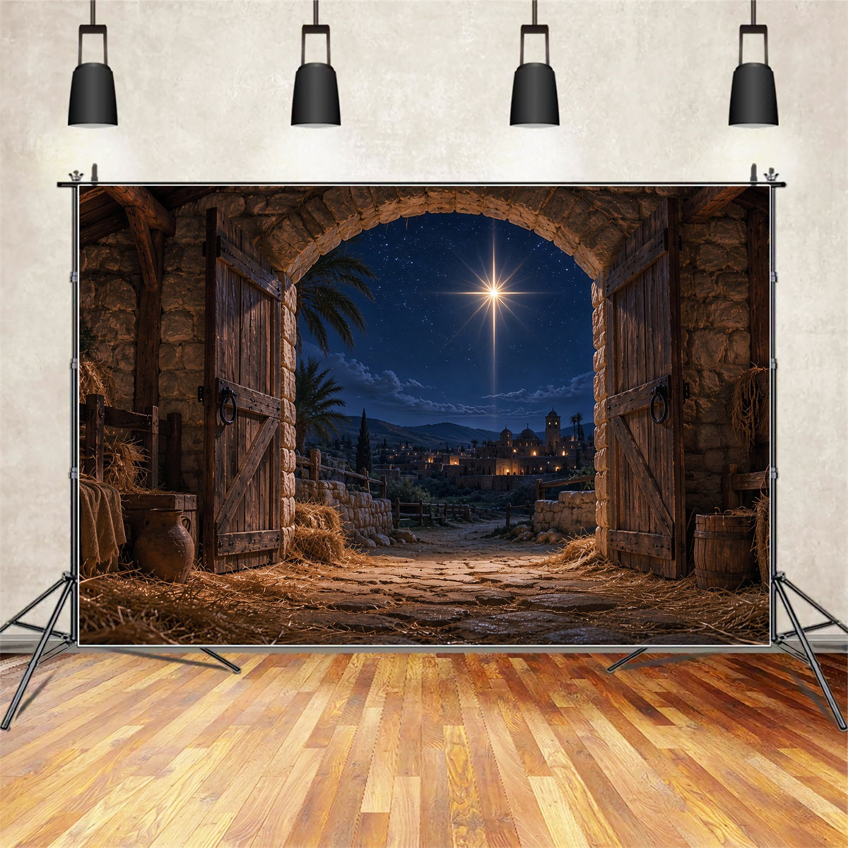 Bethlehem Hintergrund Bethlehemstern Stall Nacht Krippe ZTT69-59