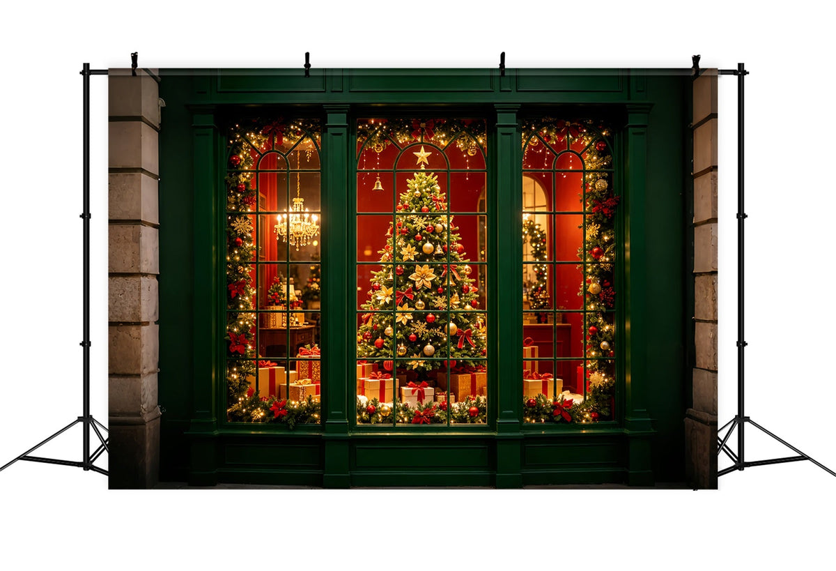 Weihnachtsfenster-Hintergrund Grüne Fensterdekoration Professionelle Weihnachtskulisse ZTT69-6