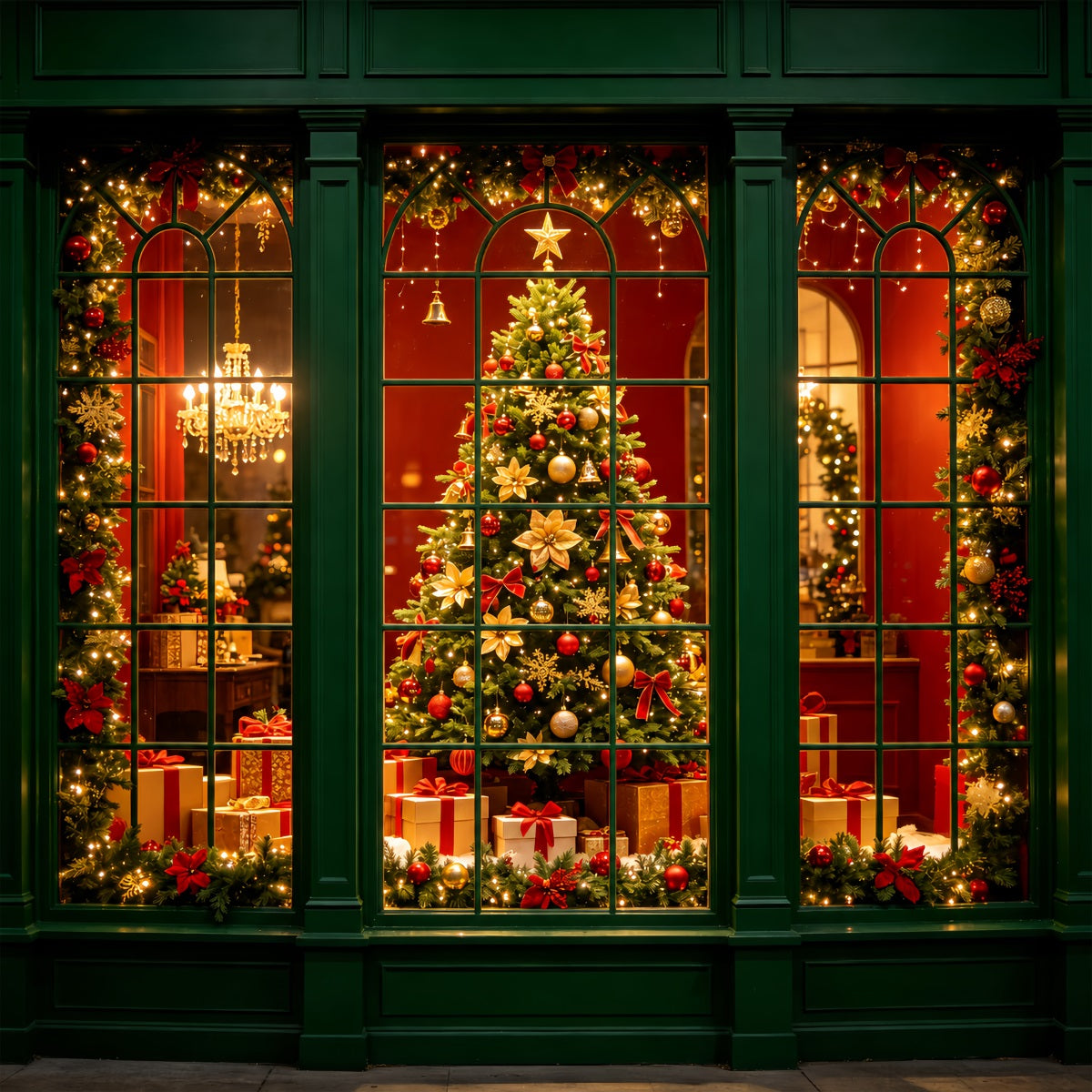 Weihnachtsfenster-Hintergrund Grüne Fensterdekoration Professionelle Weihnachtskulisse ZTT69-6