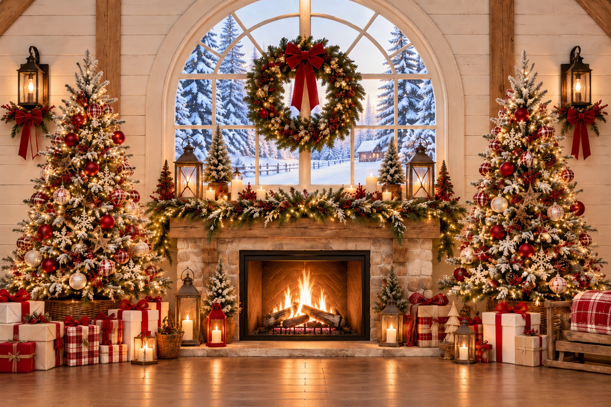 Weihnachtlicher Hintergrund Rustikaler Kamin Kranz Innenraum ZTT69-60