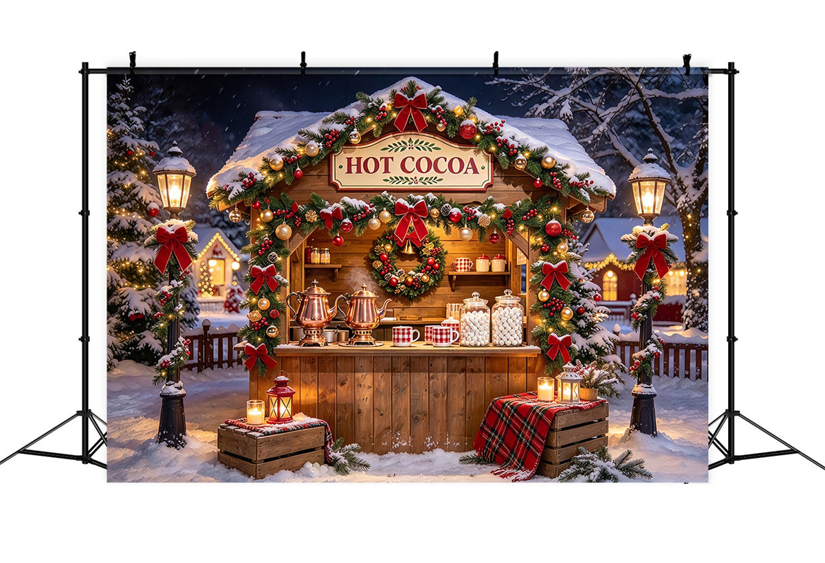 Weihnachtlicher Fotohintergrund Verschneiter Heiße Schokolade Stand ZTT69-66