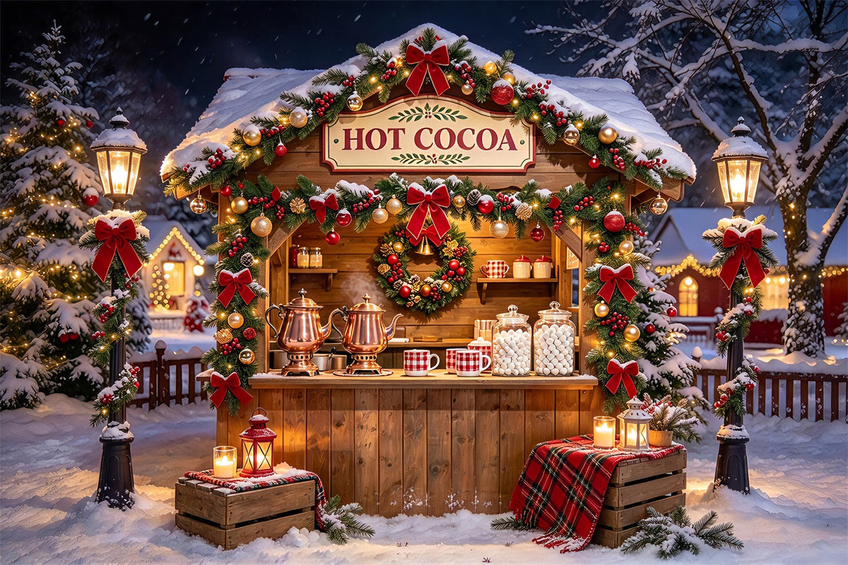 Weihnachtlicher Fotohintergrund Verschneiter Heiße Schokolade Stand ZTT69-66