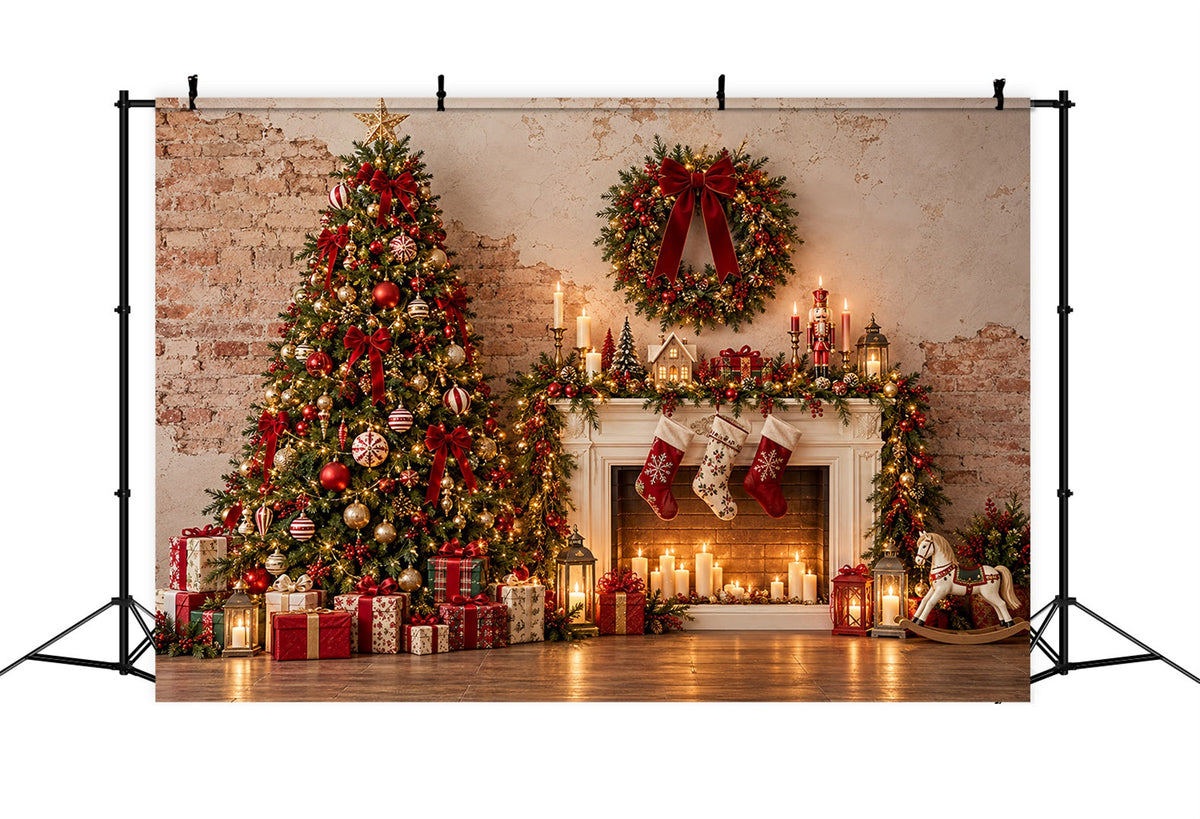 Weihnachtlicher Fotobox Hintergrund Rustikaler Kamin Geschenkauslage ZTT69-69