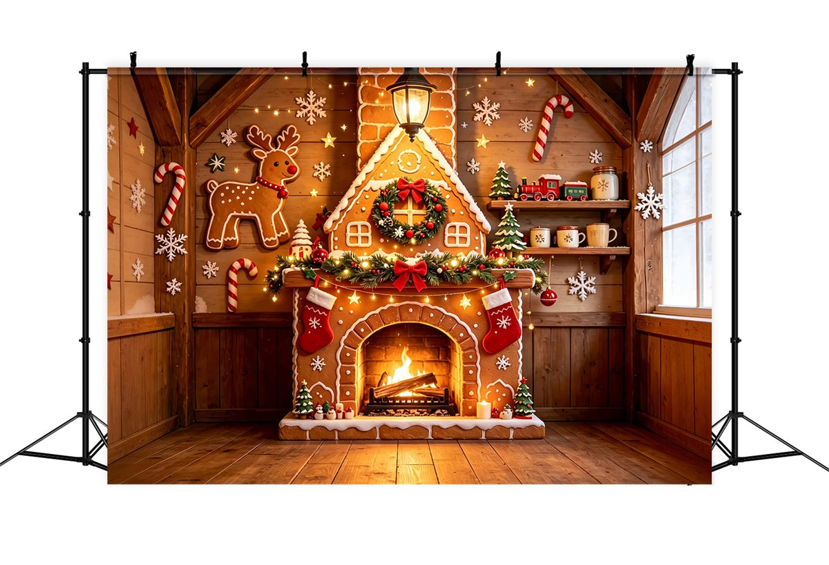 Lebkuchen-Weihnachtskulisse Holzhütte Mit Kamin Weihnachtswand-Hintergrund ZTT69-7