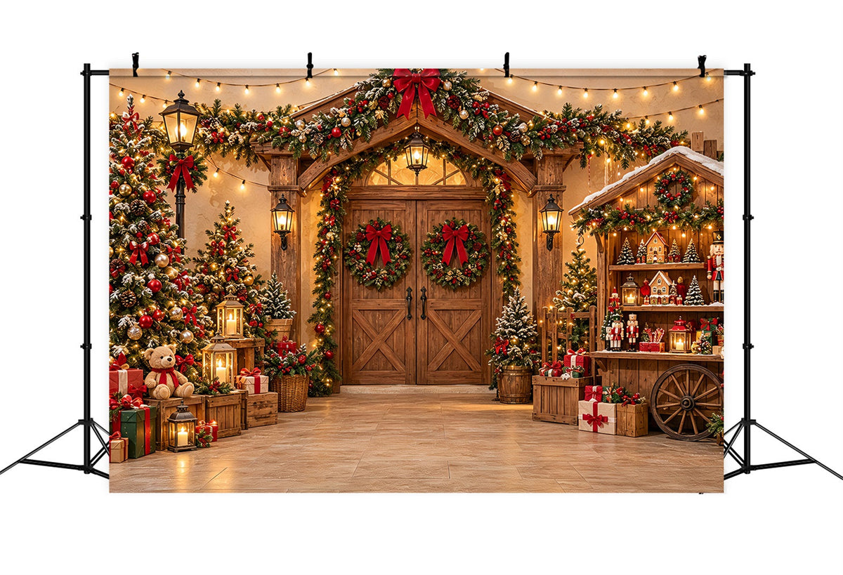 Weihnachtlicher Fotobox Hintergrund Festlicher Holzmakt Eingang ZTT69-70