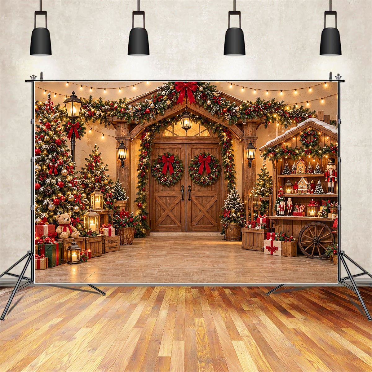 Weihnachtlicher Fotobox Hintergrund Festlicher Holzmakt Eingang ZTT69-70