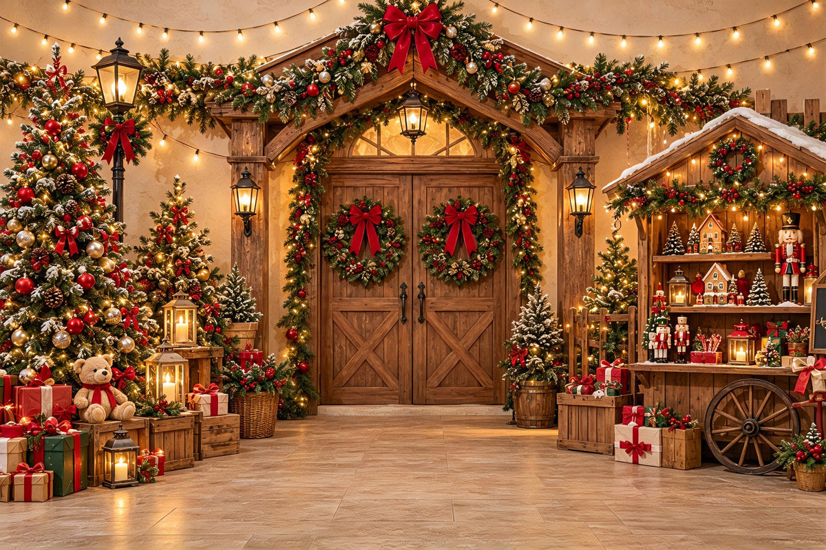 Weihnachtlicher Fotobox Hintergrund Festlicher Holzmakt Eingang ZTT69-70