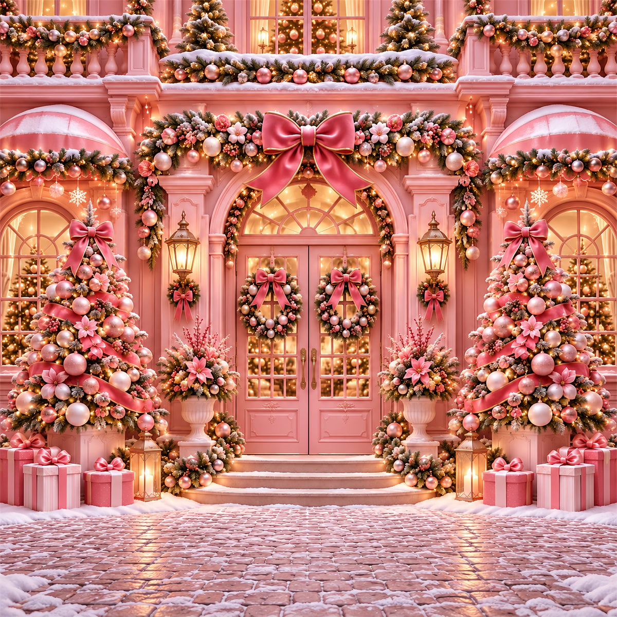Weihnachtlicher Außenhintergrund Rosa Schleife Türdekoration ZTT69-71
