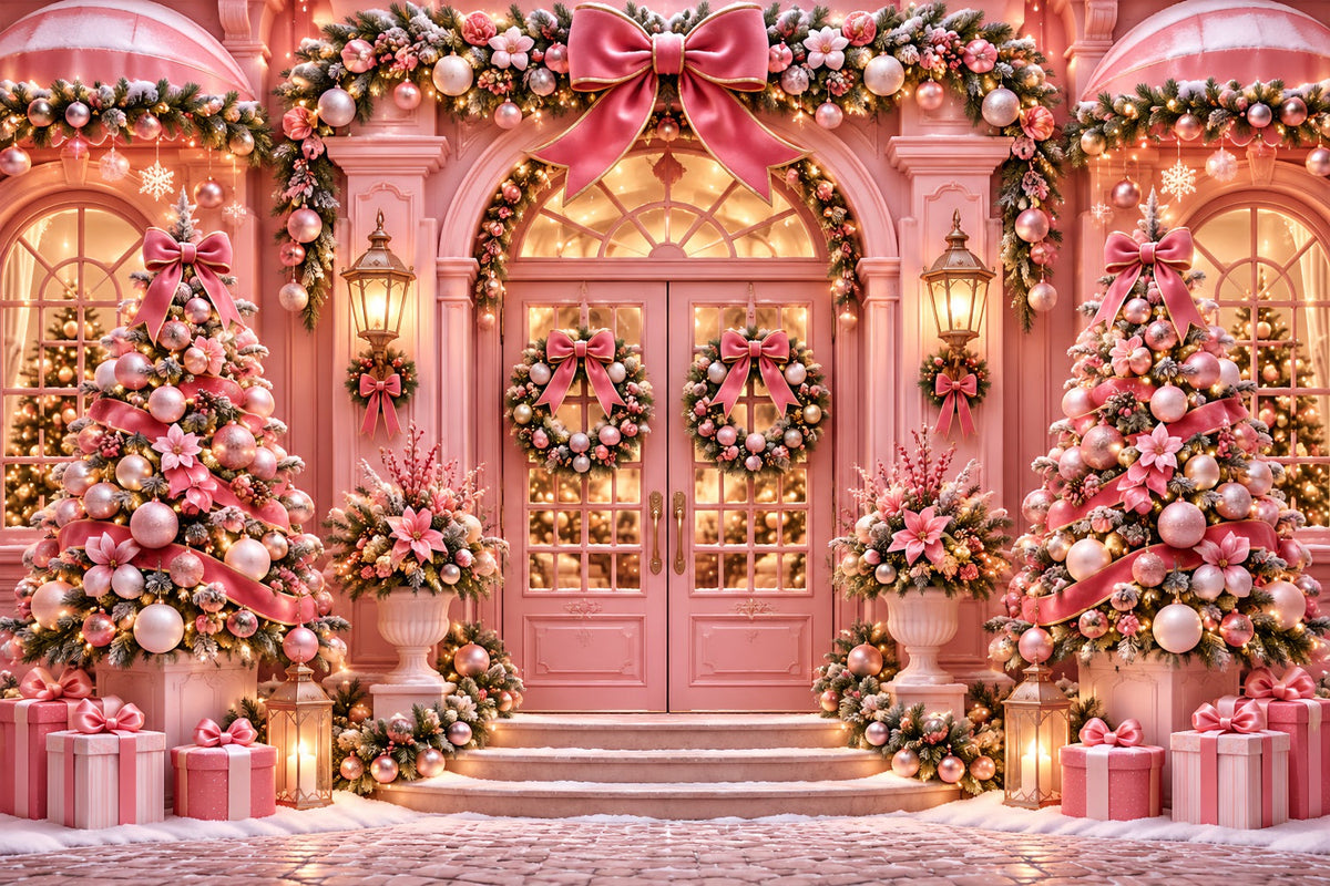 Weihnachtlicher Außenhintergrund Rosa Schleife Türdekoration ZTT69-71