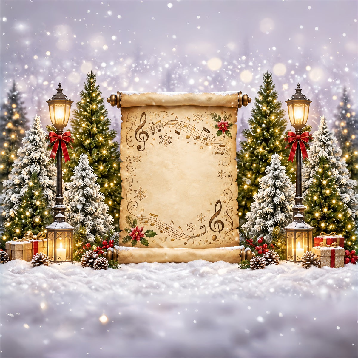 Kirchlicher Weihnachtsfotohintergrund Musikalische Schriftrolle Winter Bethlehem ZTT69-72