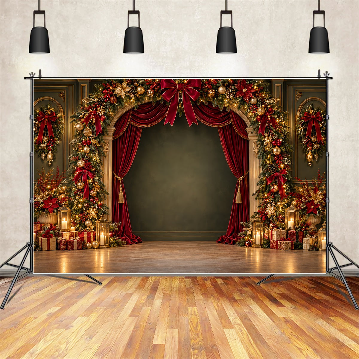 Weihnachtlicher Bühnenhintergrund Samt Girlandenbogen Dekoration ZTT69-73