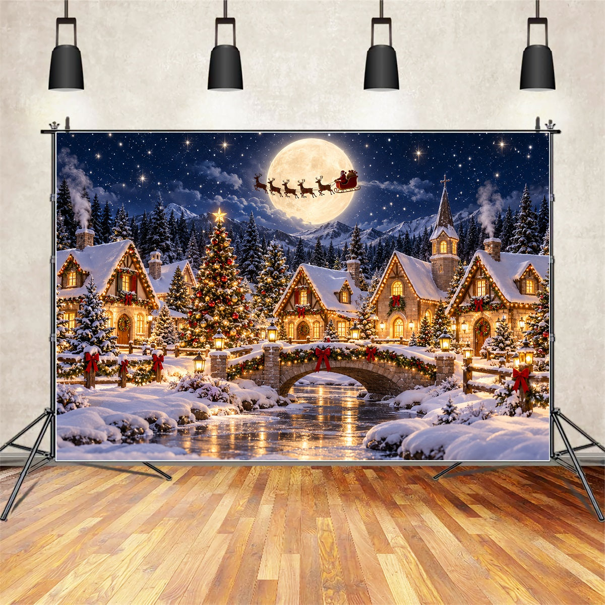 Santa Fotohintergrund Mondbeschienener Santa Dorf Flug ZTT69-74