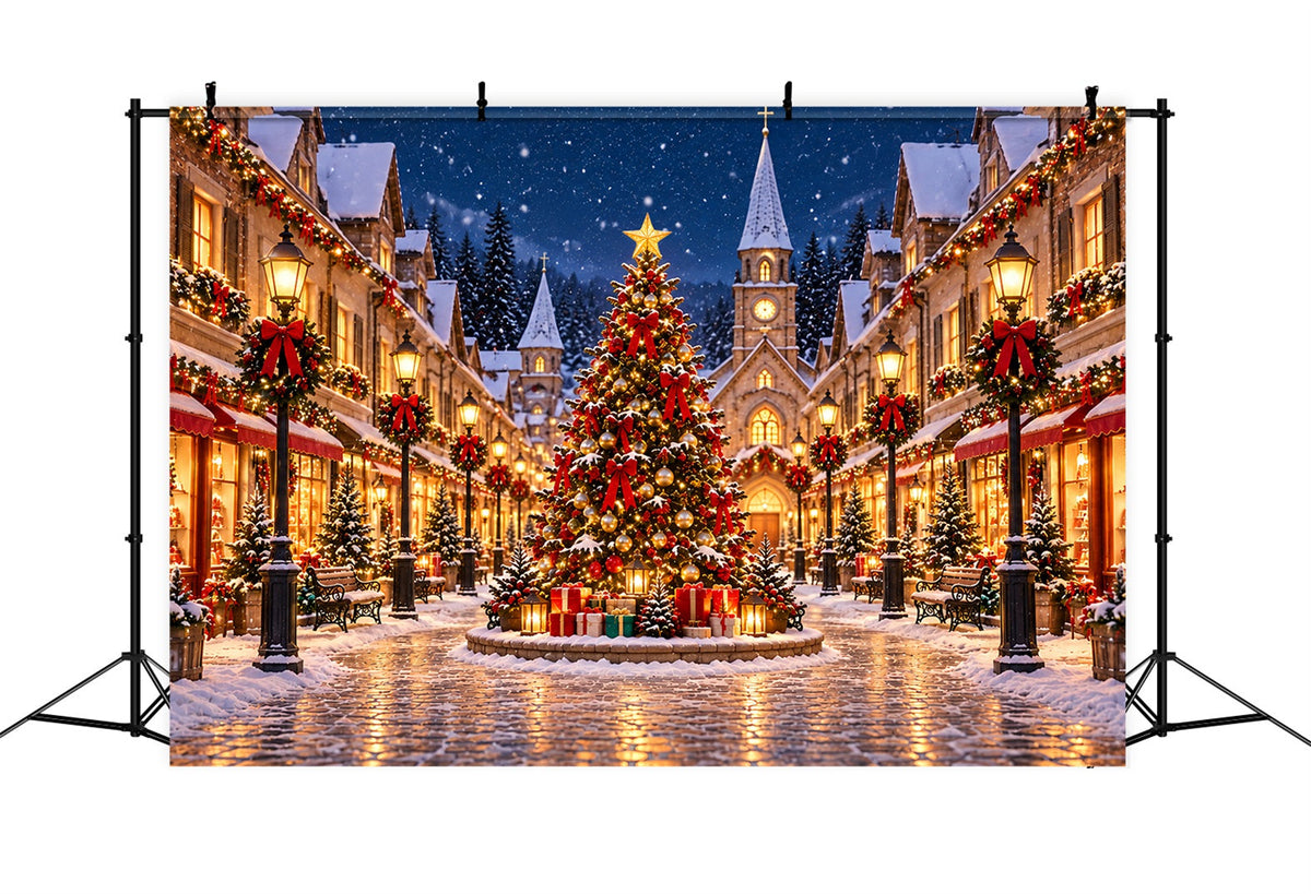 Weihnachtsdorf Hintergrund Verschneiter Stadtplatz Lichter ZTT69-75