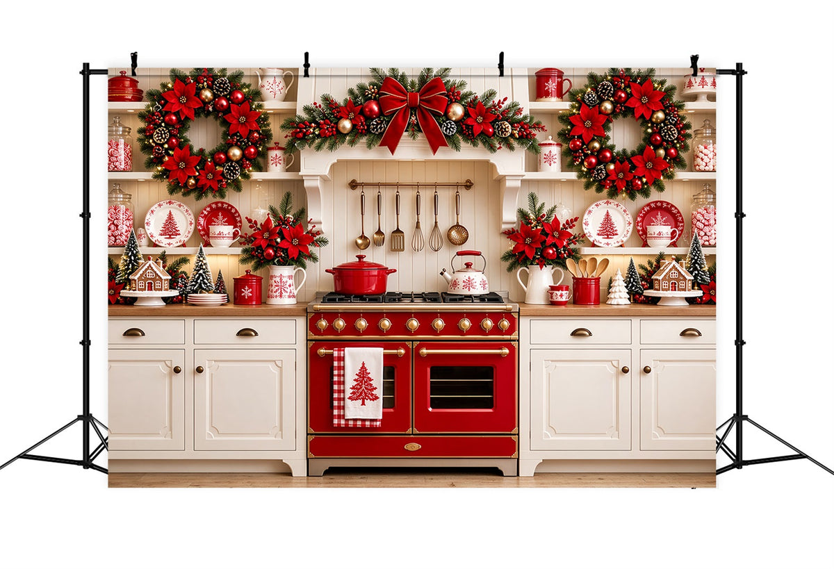 Weihnachtlicher Küchenfotohintergrund Rote Weihnachtsstern Dekoration ZTT69-77