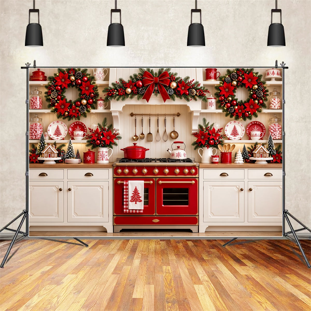 Weihnachtlicher Küchenfotohintergrund Rote Weihnachtsstern Dekoration ZTT69-77