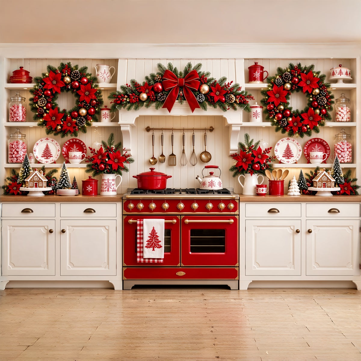 Weihnachtlicher Küchenfotohintergrund Rote Weihnachtsstern Dekoration ZTT69-77