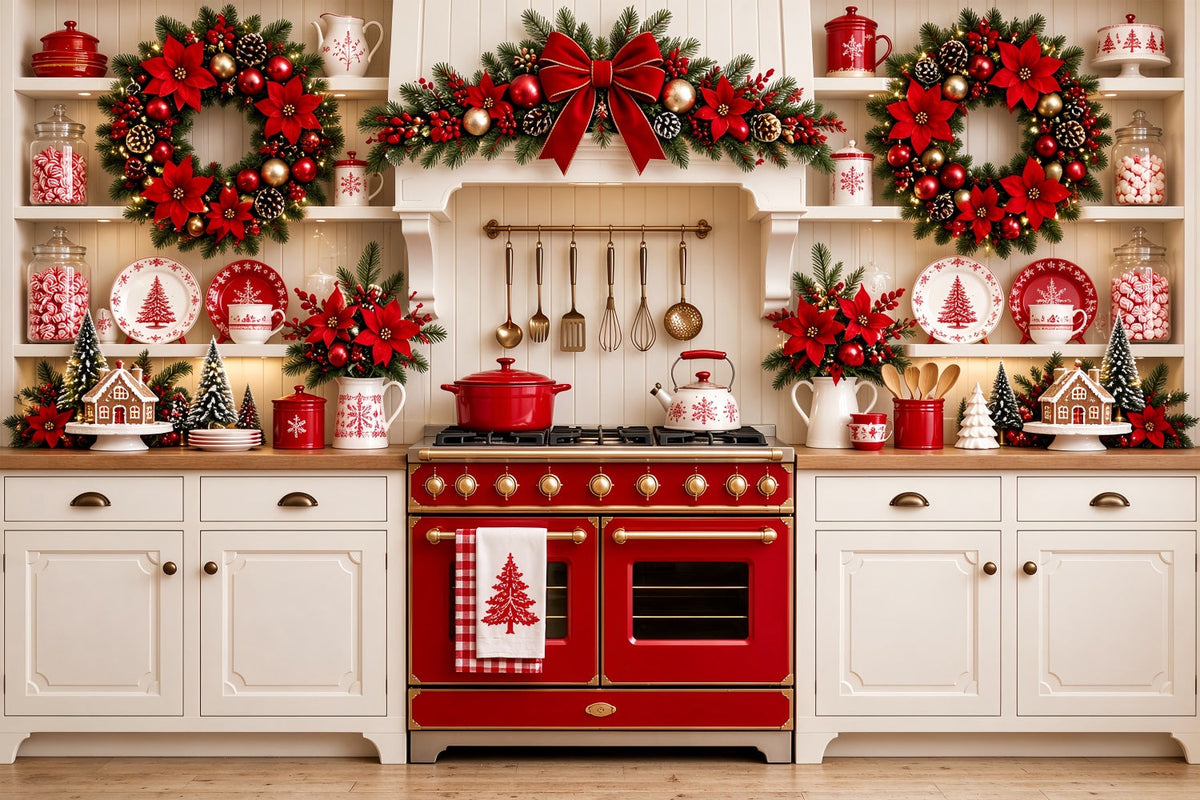 Weihnachtlicher Küchenfotohintergrund Rote Weihnachtsstern Dekoration ZTT69-77