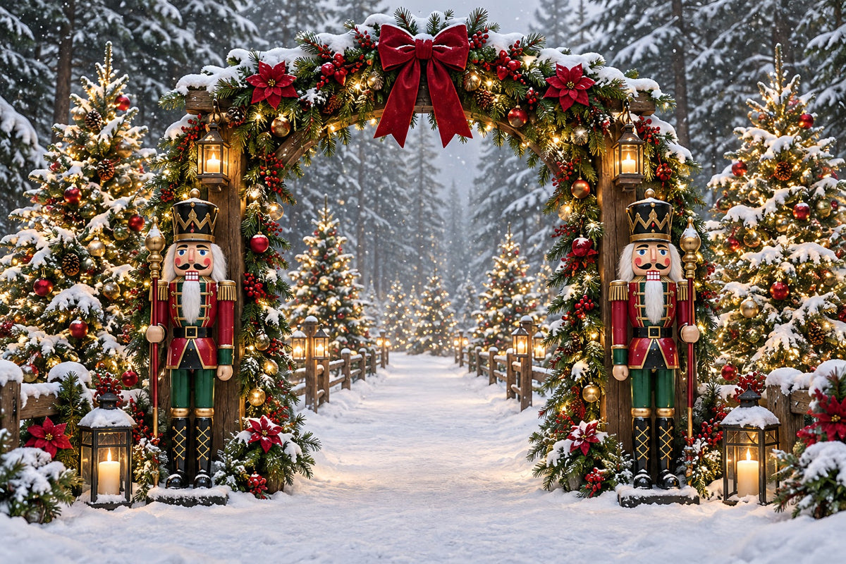 Weihnachtslichter Hintergrund Verschneiter Nussknacker Girlandenbogen ZTT69-79