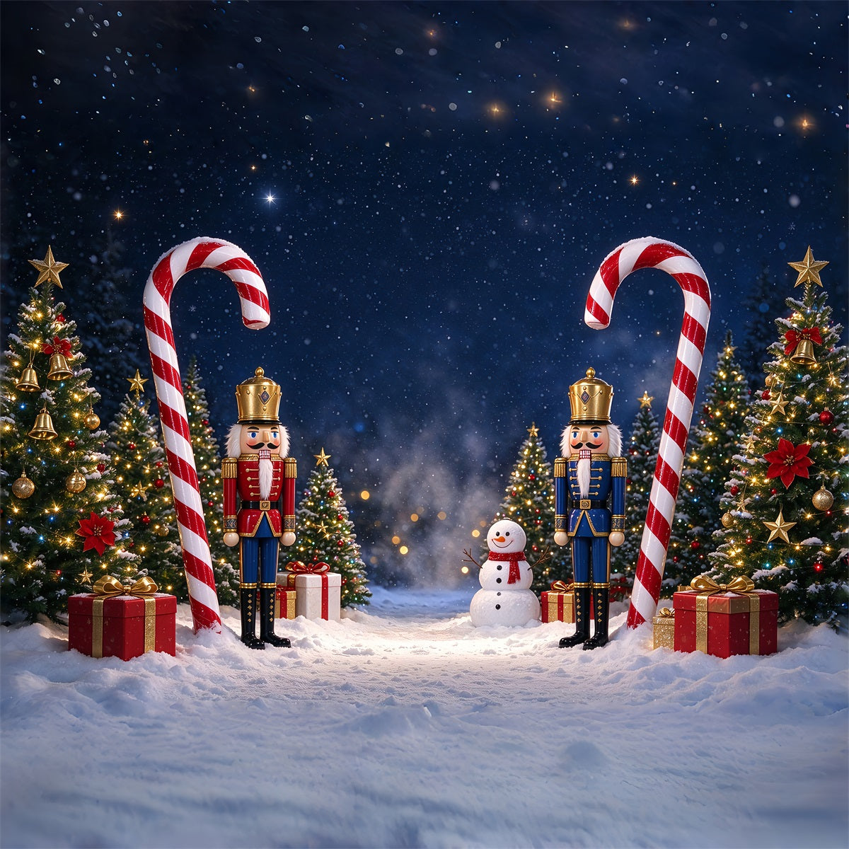 Weihnachtlicher Fotohintergrund Schnee Nussknacker Zuckerstange Frohe Weihnachten ZTT69-80