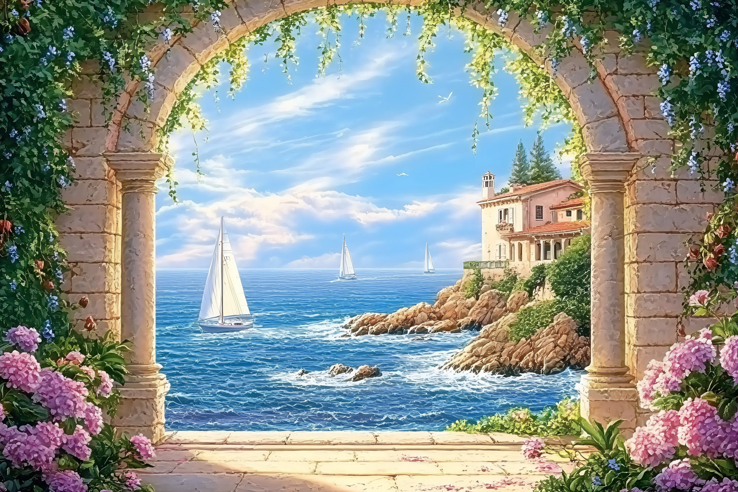 Strand Backdrops Steinbogen Meer Sommer Backdrop ZXY3-11