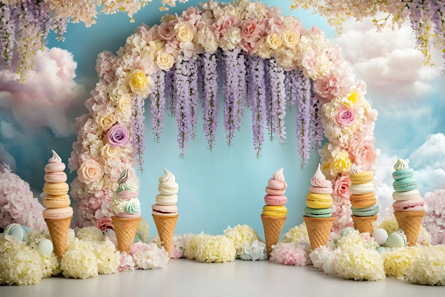 Sommer Fotokulisse Eiscreme Blumenbogen Kulisse ZXY3-12