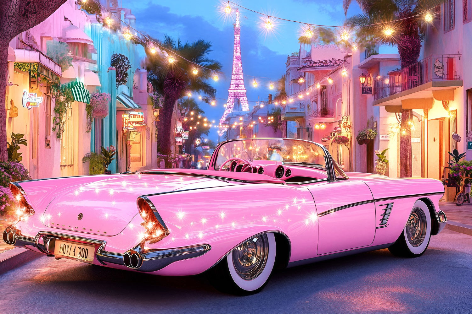 Sommer Fotokulisse Rosa Auto Eiffel Lichter Kulisse ZXY3-20