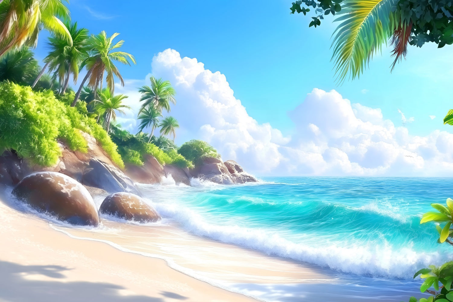 Fotohintergrund Strand Blauer Himmel Felsiger Sommerhintergrund ZXY3-24