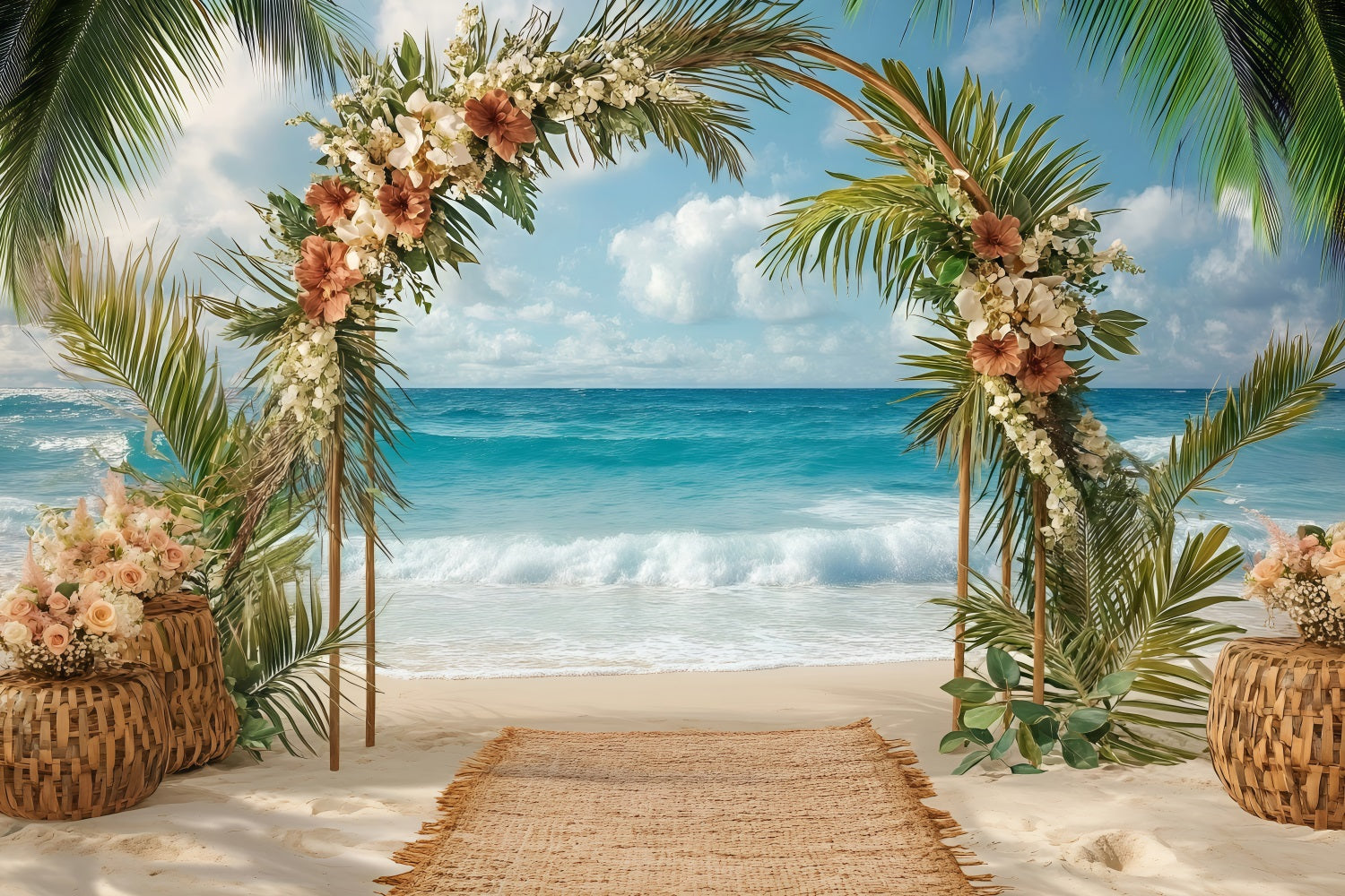 Strand Hochzeit Hintergrund Floral Arch Sommer Hintergrund ZXY3-25