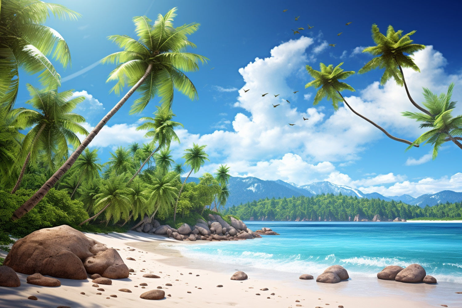 Strand Fotokulissen Blauer Himmel Palmeninsel Sommerhintergrund ZXY3-30