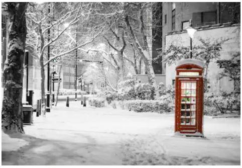 London Snow Red Telephone Box Backdrop for Photo Studio SHU1022