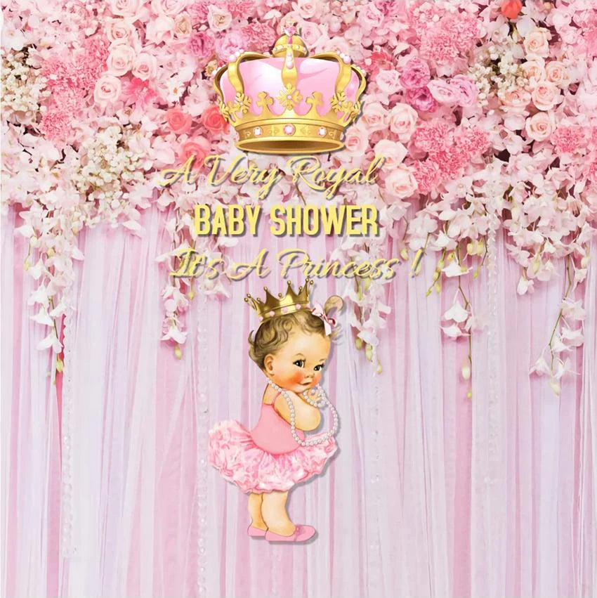 Rosafarbene Blumen und Kronen-Baby-Hintergrund