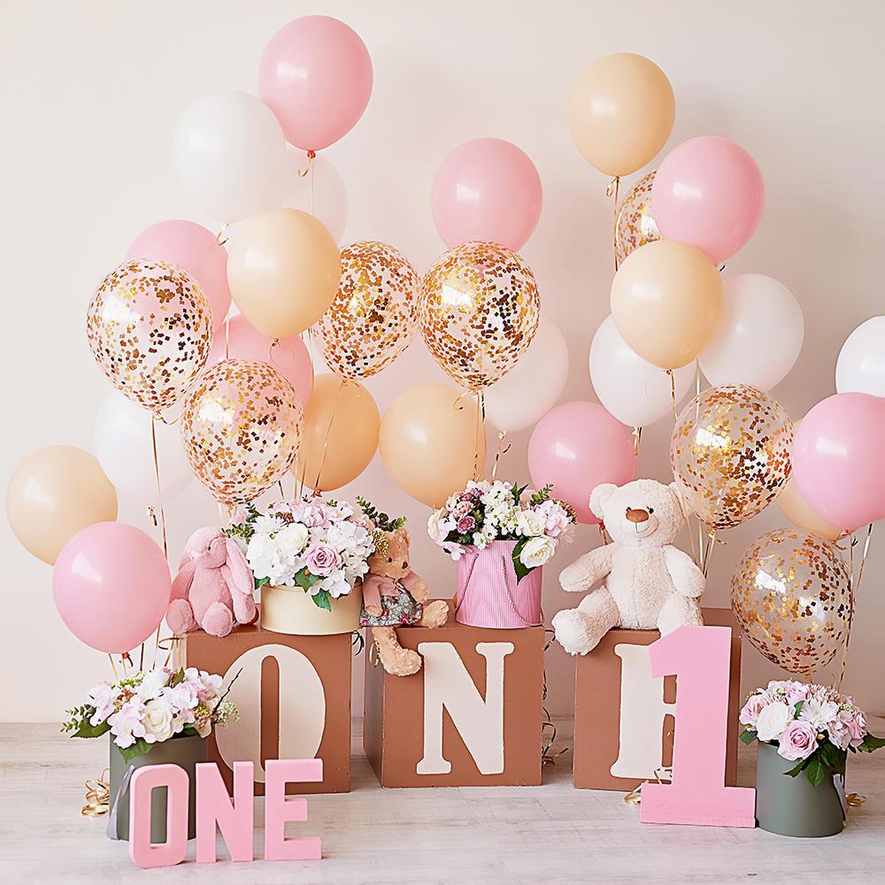 Baby's one-year-old Pink Balloon Background Baby Shower Backdrops IBD-19274