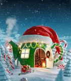Christmas Hat Green House Backdrop for Decoration DBD-19258