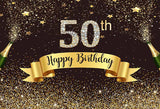 Custom 50th Golden and Black Birthday Banner Photography Backdrop  CU1