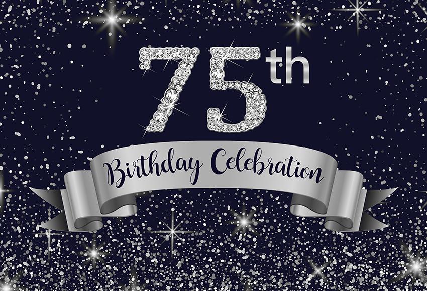 Navy Blue and  Silver 60th 75th Birthday Backdrop Banner