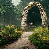Mysteriöser Waldblumenbogen-Eingangshintergrund D1016