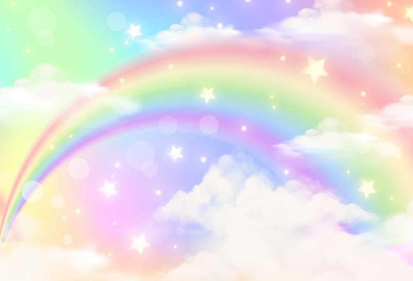 Rainbow Clouds Twinkling Stars Magical Backdrop
