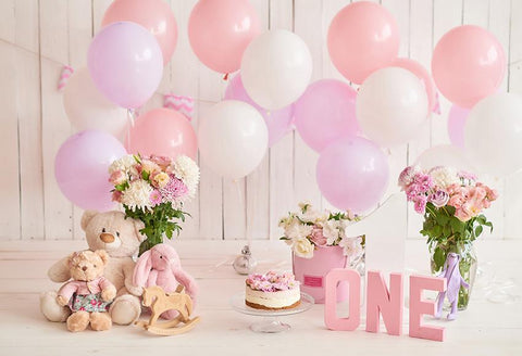 1. Geburtstag Dekorationen Luftballons Kuchen rosa Fotografie Hintergrund D283