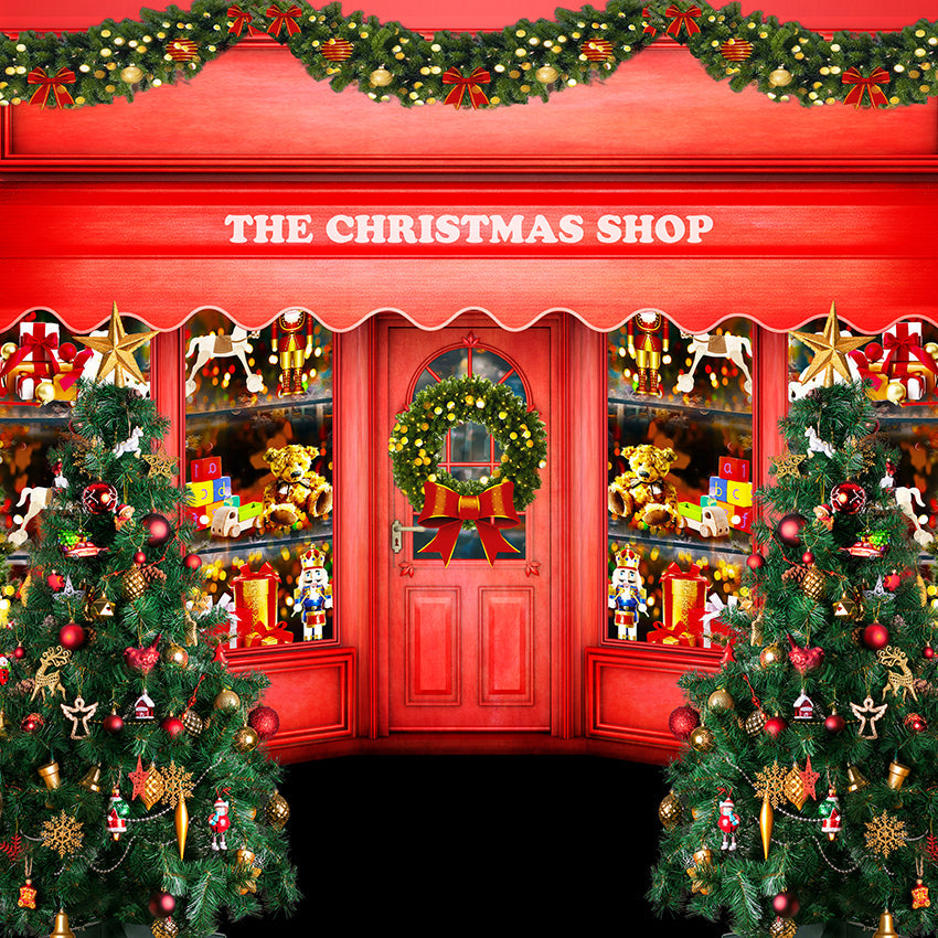 Christmas Shop Backdrop Holiday Winter Background